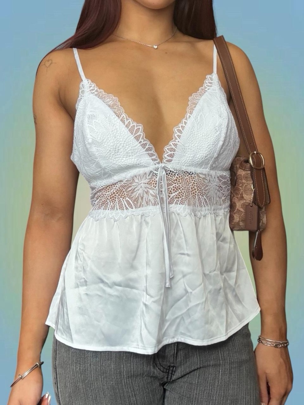 La Vie En Rose White Lace V-Neck Cami Top